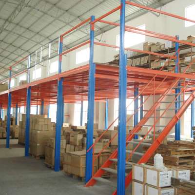 Powder coated steel mezzanine platform with metal or wooden floor